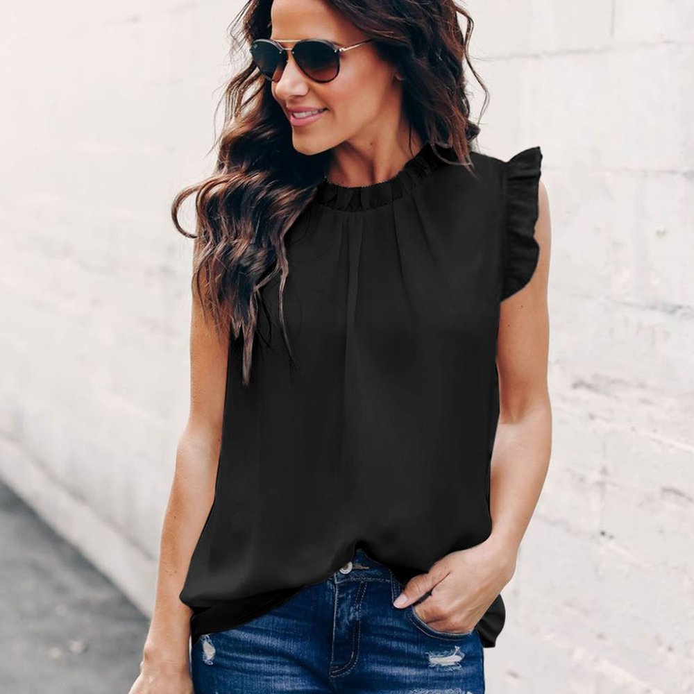 Black Ruffled Sleeve Blouse